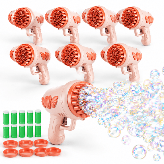 Pink 8 Pack 32-Hole Lighted Bubble Blowing for Wedding and Outdoor Parties