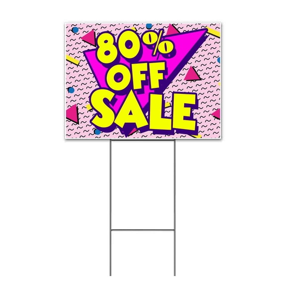 Pink 80 80% Off Sale (18" x 24") Yard Sign, Includes Metal Step Stake