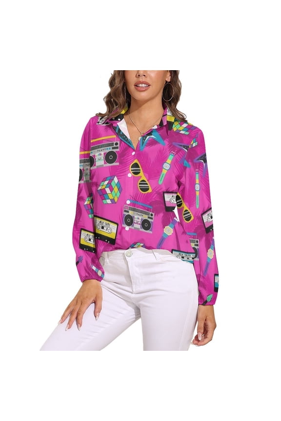 Pink 80s Long Sleeve Blouse Woman Streetwear Casual Shirts Summer Oversize Woman Streetwear Clothing Birthday Present