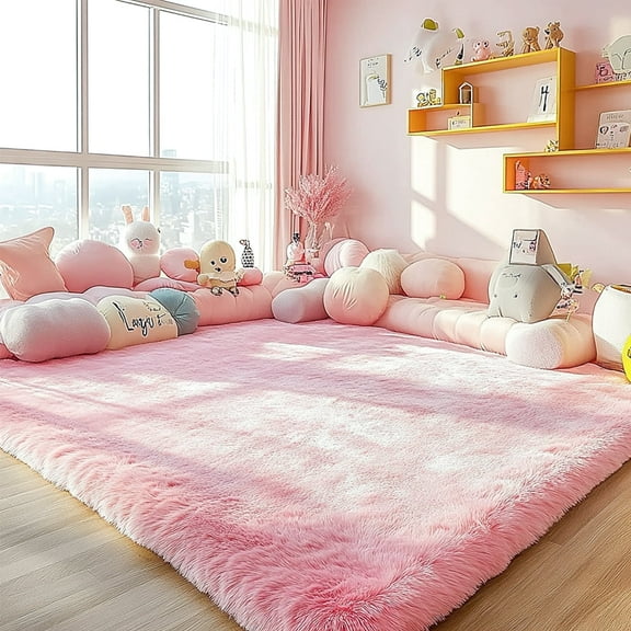 Pentantan Shag Area Rugs, 8ft x 10ft Soft Fluffy Indoor Carpet for Living Room Bedroom Decor, Pink