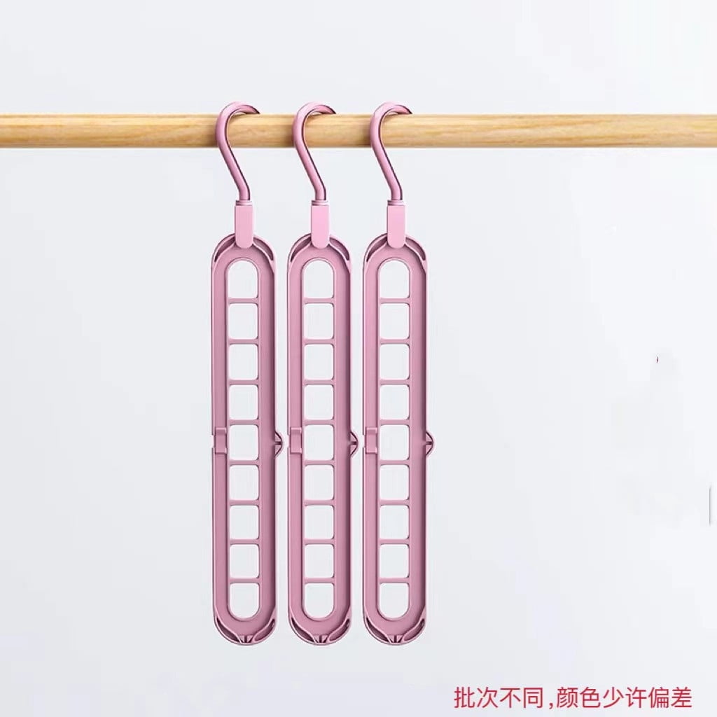 Pink 9-Hole Hangers Organizers And Wardrobe Storage Multifunctional Organization And Home Storage Space-Saving Hangers With 9 Holes For Wardrobe