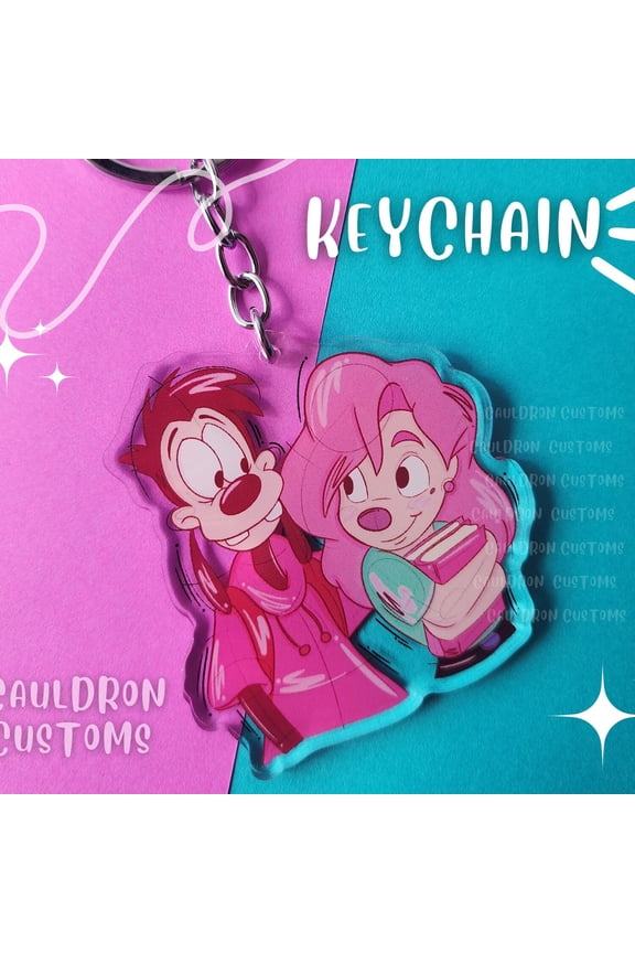 Pink 90s Dog Couple Keychain 2.5 Inch Clear Acrylic Double-Sided Keychain | Pink | Love | Backpack Accessories (1 keychain)