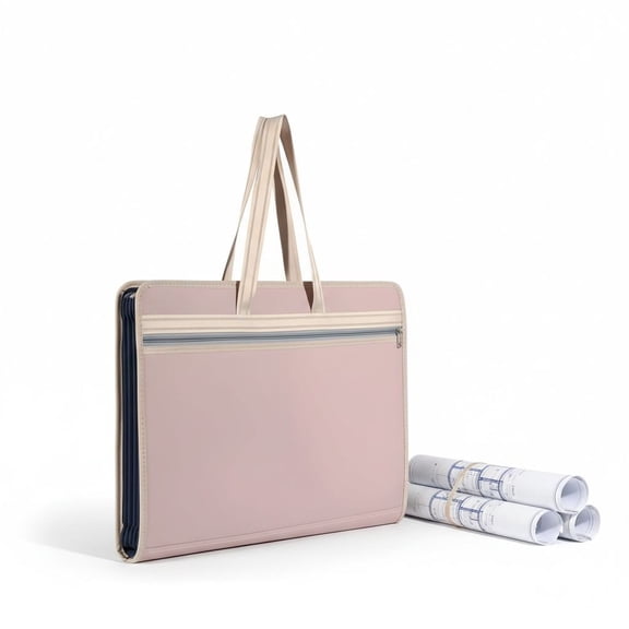 Pink A3 File Folder Bag, Large Capacity Multi-Layer Handbag, Accordion File Organizer, PP Material Storage Bag with Zipper Closure, Holds A4 Documents, 18.9 x 15 x 1.97 in / 48 x 38 x 5 cm