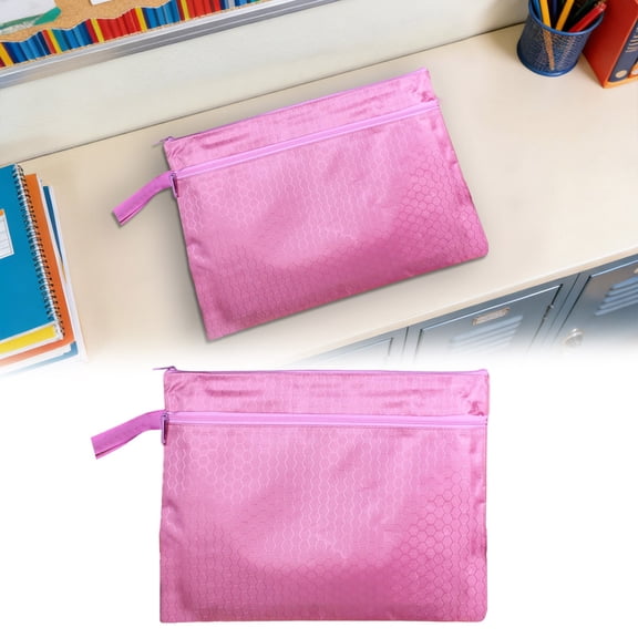 Pink A4 Document Bag Dusknt Double Layer Zipper File Bag – Fabric Stationery Organizer – Portable Pencil Case for Schol Travel – Multipurpose