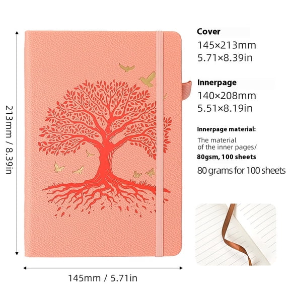 Pink A5 Leather Journals for Writing Women & Men, Hardcover Notebook with 80GSM Thick Paper, Daily Journal Notebook for Travel, Work, School, Note Taking, College Ruled