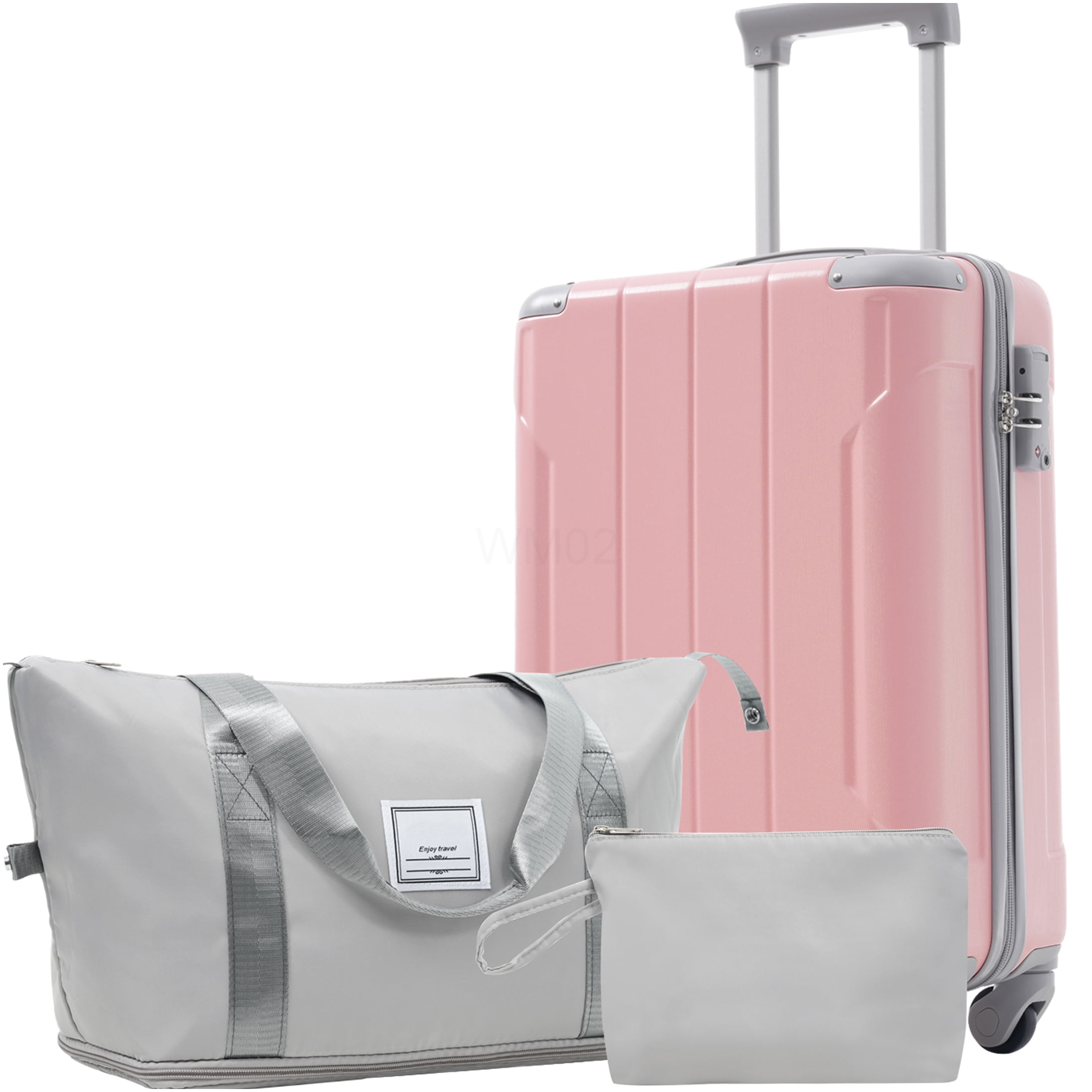 Pink ABS 3-Piece Carry On Luggage Set with Spinner Wheels, TSA Lock for Air Travel