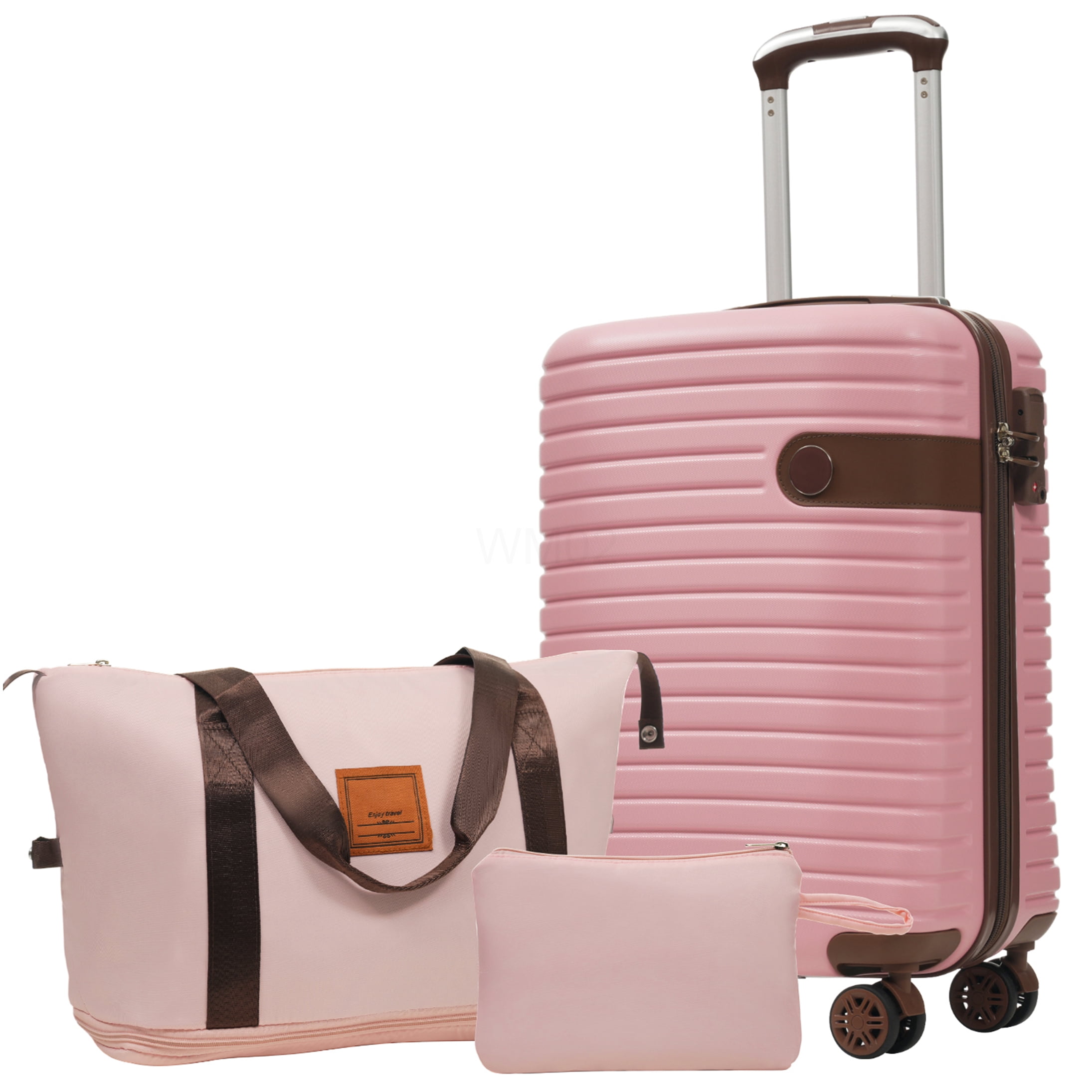 Pink ABS 3-Piece Carry-On Luggage Set with TSA Lock, Lightweight Hardshell Spinner Suitcase & Weekender Bag