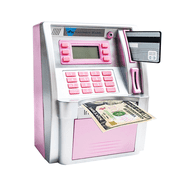 Pink ATM Savings Bank, Mini Kids ATM Savings Bank for Real Money, ATM Machine Saving Bank for Kids Girls Birthday Children ATM Bank Practical Operational Educational Toys
