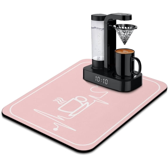Pink Absorbent Coffee Bar Mat - Waterproof Kitchen Protector - Maker Counter Decor Drying Mat 18x24inch