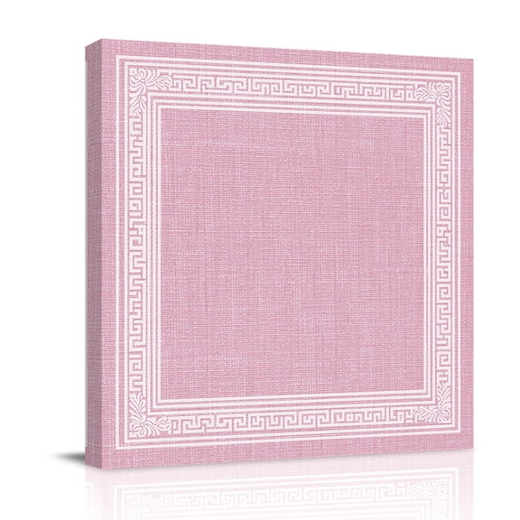Pink Abstract Art Canvas Wall Art for Living Room, Vintage Linen Greek Key Geometric Poster Print Painting for Bedroom Office Home Decoration Wall Pictures Prepare To Hang 16"x16"