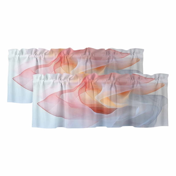 Pink Abstract Art Curtain Valances for Windows, Kitchen Valance Window Treatments Panel 2 Pack, Modern Art Wave Rod Pocket Short Curtains for Bathroom Bedroom 60 x 18 Inch