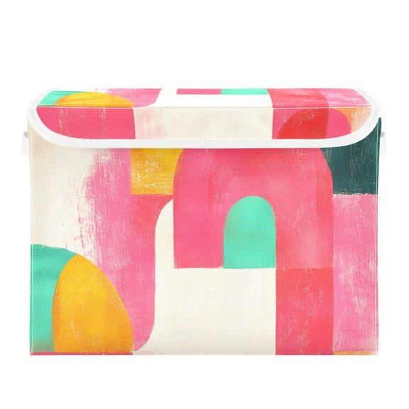 Pink Abstract Art Large Storage Bins with Linen Collapsible Lid Storage Box 16.7 x 12.6 x 11.8in
