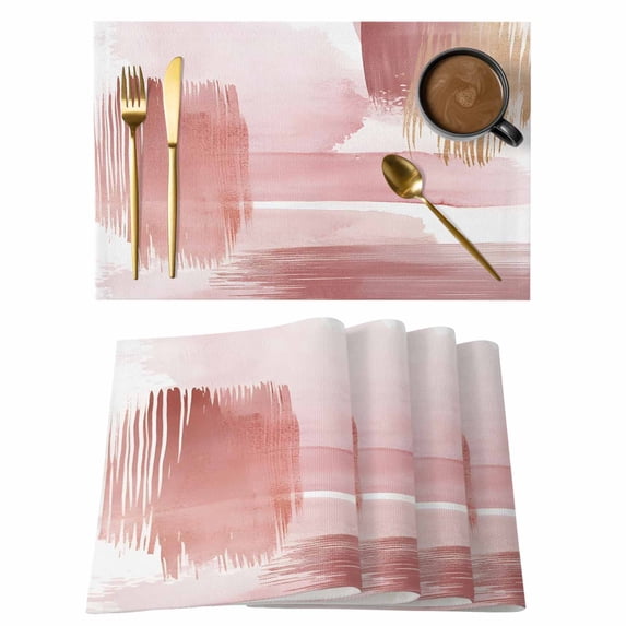 Pink Abstract Art Placemats Set of 12 Contemporary Luxury Color Block Place Mats Indoor Wipeable Table Mats Washable Cloth Dining Table Placemats for Kitchen Holiday Party Home Decor 13x19 Inch