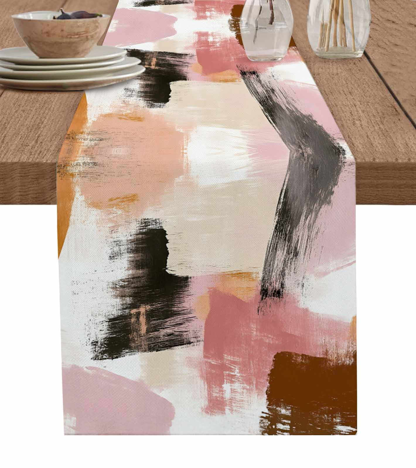 Pink Abstract Art Table Runner 90 Inches, Luxury Contemporary Oil ...