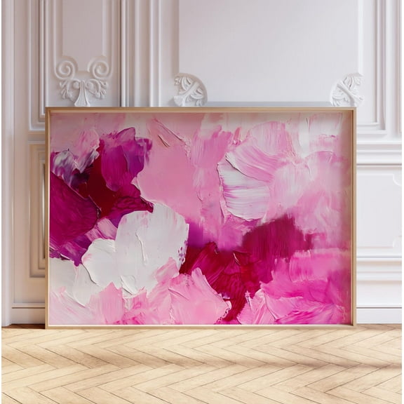 Pink Abstract Brush Strokes Painting, Modern Large Room Print, Pink Abstract Artwork, Horizontal Wall Art, Modern Wall Decor, 8x12 UNFRAMED
