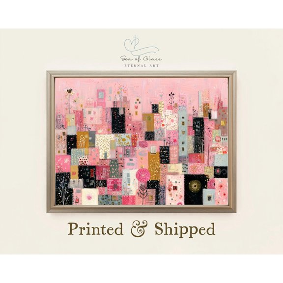 Pink Abstract Cityscape Poster Whimsical Girl Nursery Wall Art Poster, Unframed Poster Size 8x12 F03.1.18l1730