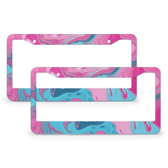 Pink Abstract Design License Plate Frames 2 Pack Abstract Ink Painting License Plate Frame License Plate Shield Frame Gift for Dad 2 Holes Aluminum License Plate Cover