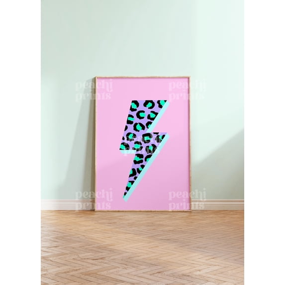 Pink Abstract Illustration Leopard Lightning Bolt Wall Art, Modern ...