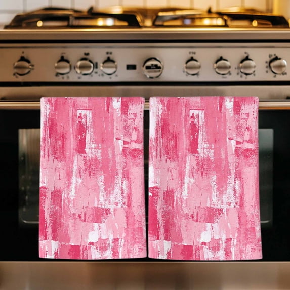 Pink Abstract Kitchen Towels Set of 4, Vintage Geometric Gradient Oil Painting Modern Absorbent Dish Towels for Kitchen, Microfiber Hand Towel, Quick Drying Tea Towel for Cleaning Dishcloths