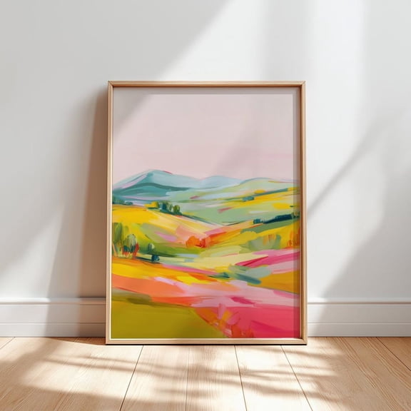 Pink Abstract Landscape : Modern Spring Meadow Art, Unframed Canvas Size 12x18
