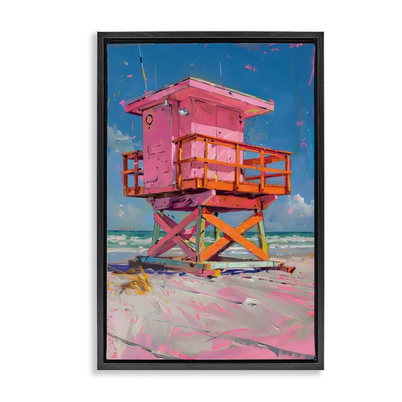 Stupell Industries Pink Abstract Lifeguard Station Black Framed Floater Canvas Wall Art, design by LSR Design Studio, 25 x 17
