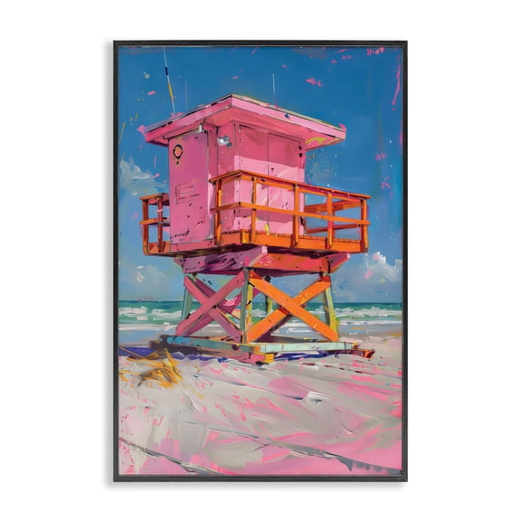 Stupell Industries Pink Abstract Lifeguard Station Black Framed Giclee Art, design by LSR Design Studio, 18 x 12