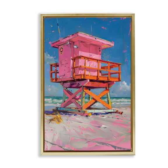 Stupell Industries Pink Abstract Lifeguard Station Gold Framed Floater Canvas Wall Art, design by LSR Design Studio, 25 x 17