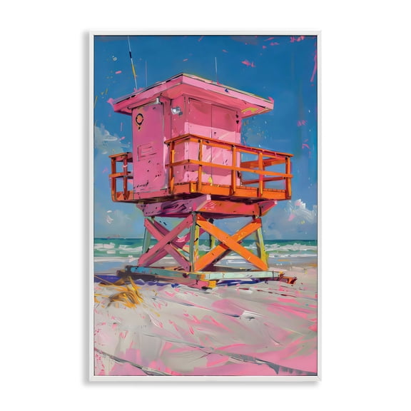 Stupell Industries Pink Abstract Lifeguard Station White Framed Giclee Art, design by LSR Design Studio, 24 x 16