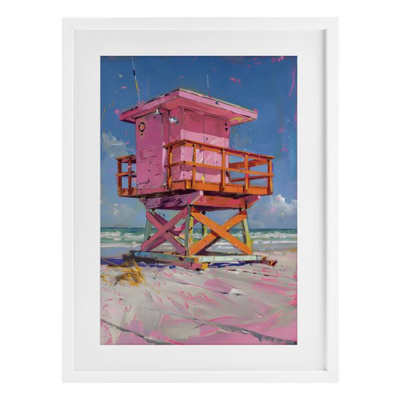 Stupell Industries Pink Abstract Lifeguard Station White Framed Print Under Glass, design by LSR Design Studio, 20 x 14