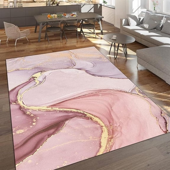 Pink Abstract Marble Texture Area Rugs, Pink Striped Marble Easy Clean Rug, Soft Non-Skid Carpet Throw Rug For Kids Teen Girls Boys Bedroom Living Room Bathroom Classroom Office 1x2ft