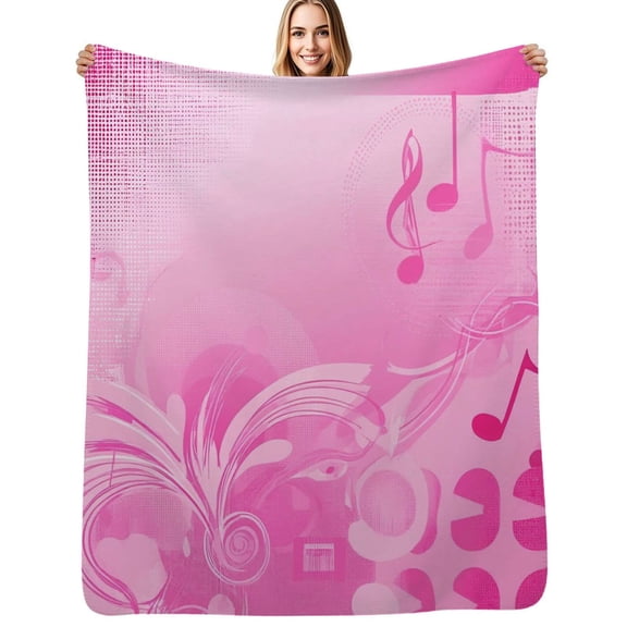 Pink Abstract Music Notes Pattern Flannel Blankets Soft Warm Throw Blanket Autumn Camping Bedroom Aesthetic Bedspread