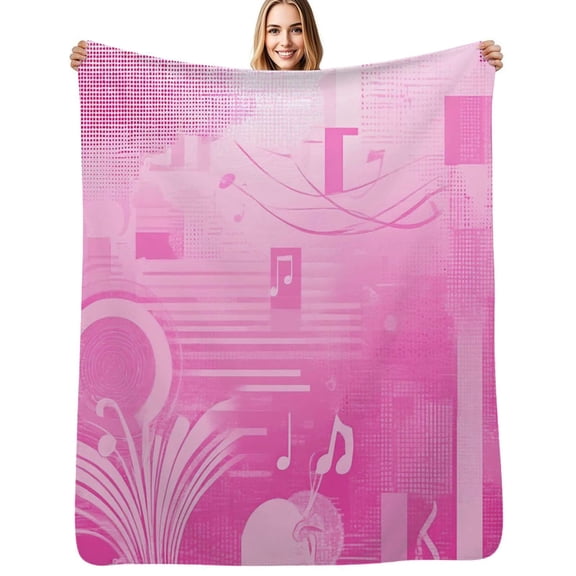 Pink Abstract Music Notes Pattern Flannel Blankets Soft Warm Throw Blanket Autumn Camping Bedroom Aesthetic Bedspread