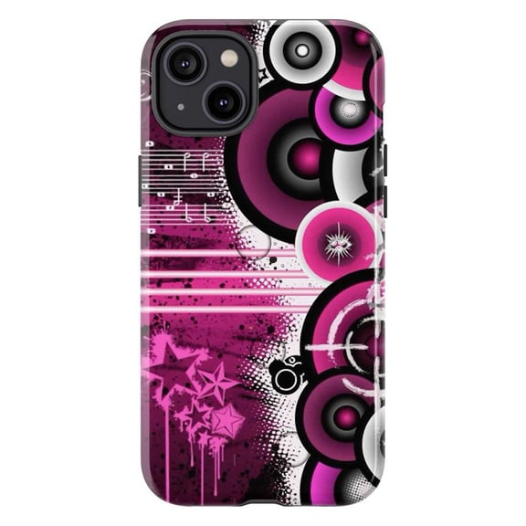 Pink Abstract Music Phone Case, Modern Circle and Star Graphic iPhone Cover, Trendy Artistic Protective Case for iPhone 17 16 15 14 13 12 11 Pro Max Plus Mini