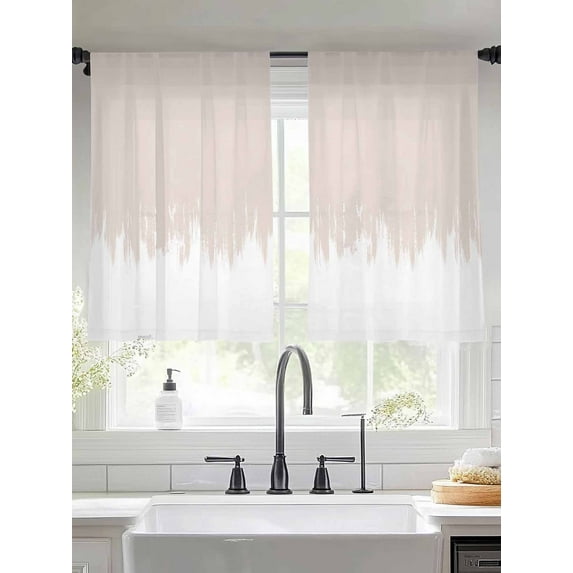 Pink Abstract Paint Sheer Curtains 45 Inches Long 2 Panels Light Filtering Semi Sheer Window Curtains Drapes for Bedroom Living Room 52"x45" 2 Panels
