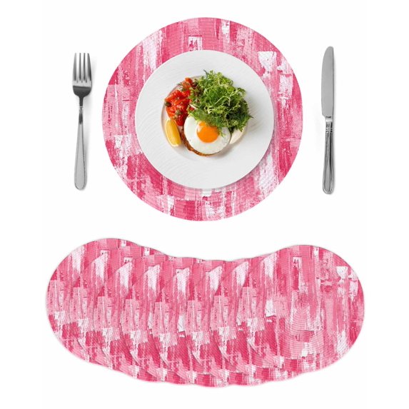 Pink Abstract Round 13 Inch Placemats Set of 8, Vintage Geometric Gradient Oil Painting Modern HeatResistant Non Slip Place Mats for Dining Table, Wipeable Braided Kitchen Table Mats for Housewarming