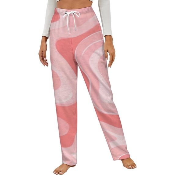 Pink Abstract Swirl Design Art Winter Female Pants Flannel High Waist Women Pants Lady Warm Straight Leg Plush Trousers