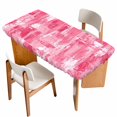 thumbnail image 1 of Pink Abstract Table Cloths for 5 Foot Rectangle Tables, Vintage Geometric Gradient Oil Painting Modern Patio Waterproof Elastic Fitted Tablecloths, Washable Rectangular Table Cover for Camping, 1 of 8