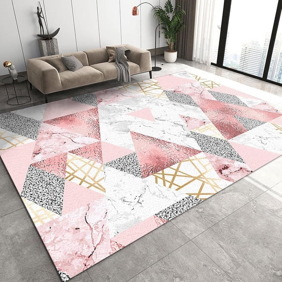 Pink Abstract Triangle Pattern Area Rugs, Light Luxury Irregular Stripe Art Home Decor Rug, with Anti-Slip Backing Washable Indoor Carpet for Living Room Bedroom Study Dining Room 5x8ft