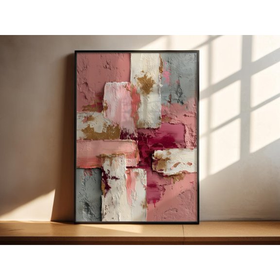 Pink Abstract Wall Art Block Print Blush Modern Home Decor, Unframed Paper Print