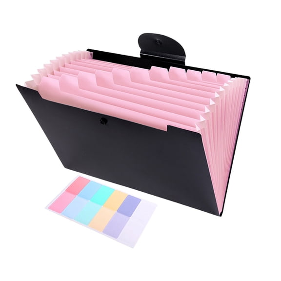 Pink Accordion File Folder A4 Expanding File With 12 Pockets Polypropylene Material And Portable Design For Office Supplies Bills And Receipts 0.22Lb