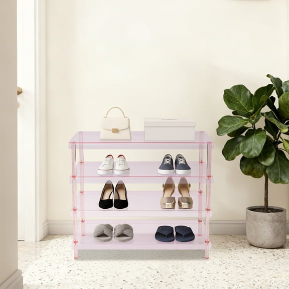 Pink Acrylic 80x30x72cm 4-Layer Shoe Rack Large Capacity Yellow Storage Rack