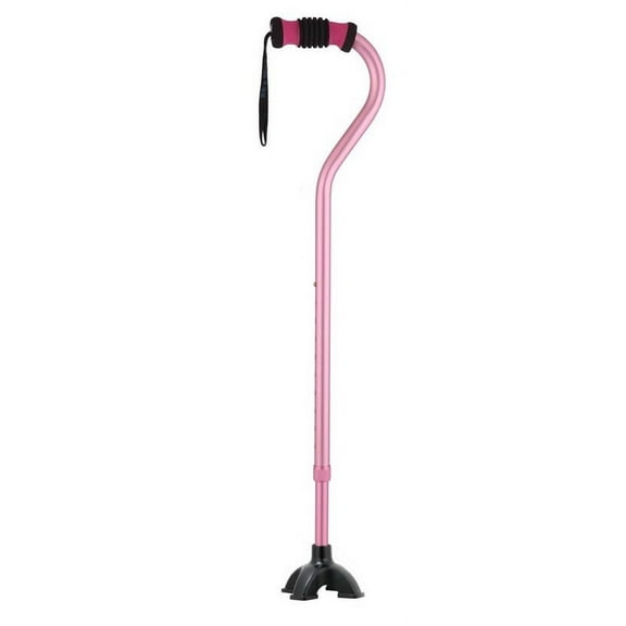 Pink Adjustable Cane for Women - Lightweight & Sturdy Offset Walking Stick - w/Quadruple Tip - Mobility Aid for Elderly, Seniors