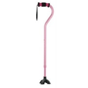 Pink Adjustable Cane for Women - Lightweight & Sturdy Offset Walking Stick - w/Quadruple Tip - Mobility Aid for Elderly, Seniors