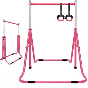 Pink Adjustable Gymnastics Bar for Kids | Folding Horizontal Junior Training Bars Indoor Outdoor