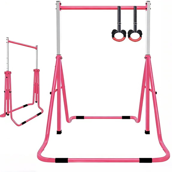 Pink Adjustable Gymnastics Bar for Kids | Folding Horizontal Junior Training Bars Indoor Outdoor
