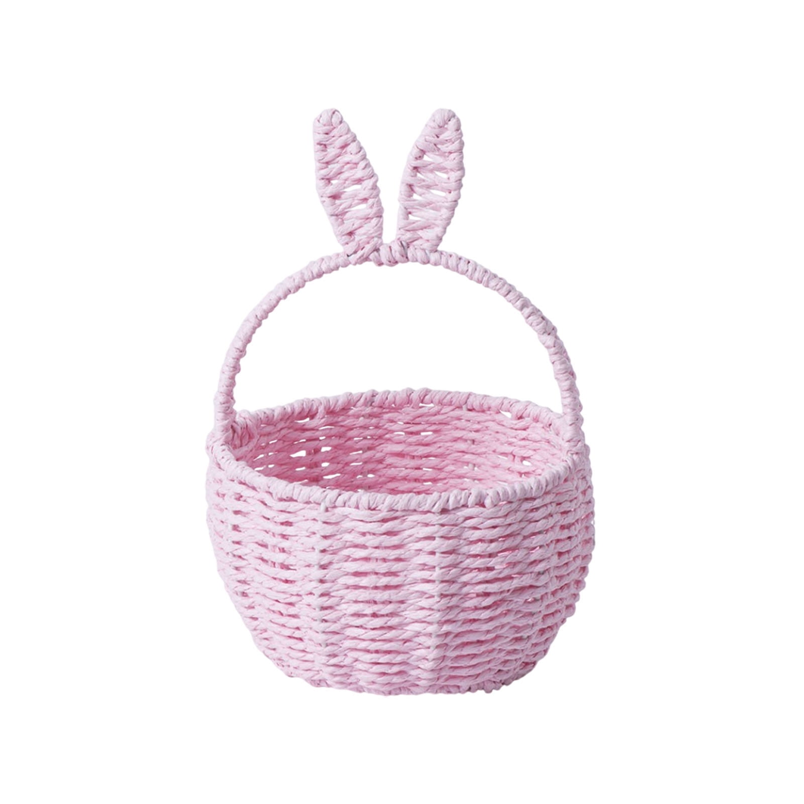 Pink Adorable Bunny Basket For Easter Party Favors And Home Decoration Woven Storage Tote For Eggs Sweets And Tabletop Decor