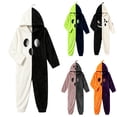 thumbnail image 1 of Pink Adult Hooded Pumpkin Plush Onesie Pajamas, Funny Onsies Halloween Costume Polyester Unisex 3D Hooded Jumpsuit, Side Pockets, Flannel Fabric, Soft and Cozy, Zipper Hip, Perfect for Theme Party S, 1 of 5