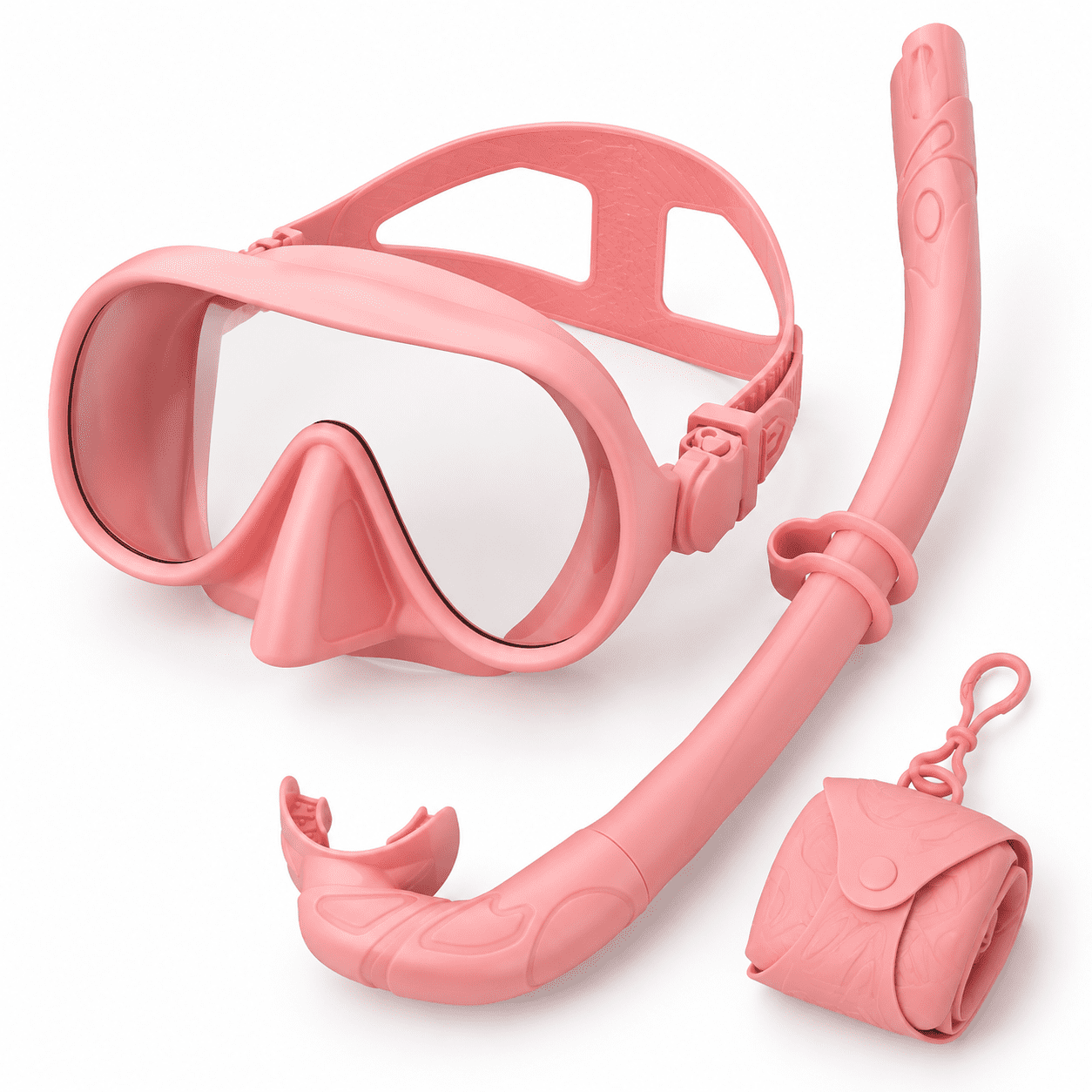 Pink Adult Snorkeling Gear Set, Tempered Glass Panoramic Diving Mask ...