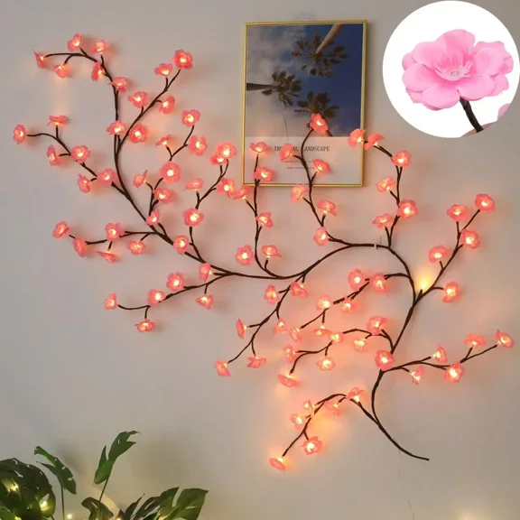 Pink Aesthetic Cherry Blossom Vine String Lights - USB-Powered, 8 Modes, Indoor Bedroom Wall Decor, Cozy Home Improvement Lamps, Ideal Gift for Teen Girls