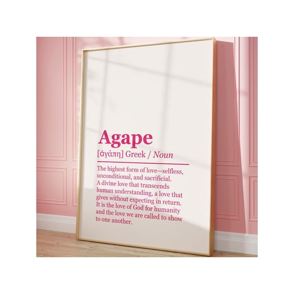 Pink Agape Wall Art Greek Word Definition Love Meaning Marriage Typography Art, Unframed Canvas 16x20in